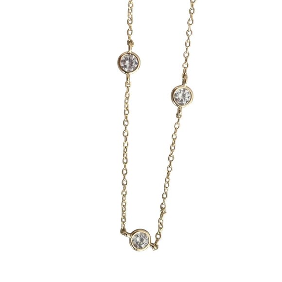Jewelry - Gold-Plated Necklace With Round Crystal Stations & Lobster Clasp